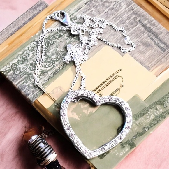 Vintage Cubic zirconia, heart charm, heart pendant Silver 925 - Picture 4 of 16